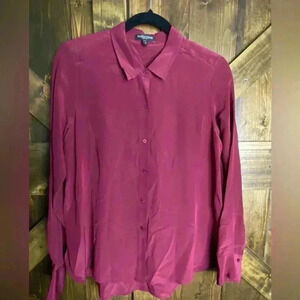 Eileen Fisher Silk Burgundy Button Down Classic Collar Shirt PP (Small Petite)